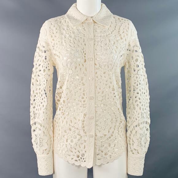 PARIS ATELIER Size XS Cream Cotton Blend Crochet Cropped Shirt - Picture 1 of 6